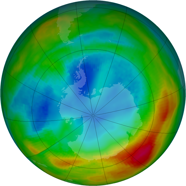 Antarctic ozone map for 13 August 1988